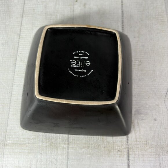 Gibson Elite TEQUESTA Taupe Blue Edge Square Stoneware Soup Cereal Bowls Set 3 - Picture 7 of 16